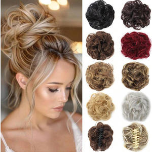 Peluca de moño con clip estilo europeo americano de 10 cm, fibra sintética Kanekalon, cabello rizado despeinado, extensión de cabello sin pegamento - Product Image 1