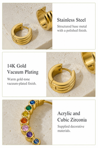 ต่างหูห่วงแบบมีร่อง สแตนเลสสตีล ชุบทอง 14K ด้วยวิธีสุญญากาศ ประดับอะคริลิกและเพชรคิวบิกเซอร์โคเนีย - Product Image 3