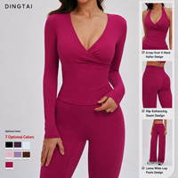 Ensemble de yoga Dingtai en tissu brossé uni, pantalon large et veste, survêtement respirant et ultra-doux pour femme, certifié CE REACH, personnalisable