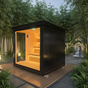 Sauna da Giardino Quadrata con Veranda, in Legno di Cedro Rosso <span class=keywords><strong>e</strong></span> Pino Bianco, Dotata di Stufa, Vendita all'Ingrosso - Product Image 3