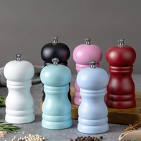 Ensemble moulin à sel et à poivre manuel classique réglable en bois, avec moulin à sel et à poivre en céramique, finition PU colorée 4 pouces, rechargeable, pour cuisine