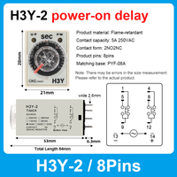 Minuteur de temporisation à l'activation H3Y-2 220VAC, relais temporisé 3S 5S 10S 30S 60S 5M 10M 30M 60M 14 broches, petit, réglable avec socle