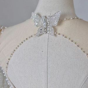 NDB10901 Robe <span class=keywords><strong>de</strong></span> <span class=keywords><strong>mariée</strong></span> principale à manches longues, nouveau style, avec <span class=keywords><strong>grande</strong></span> traîne, col en V français, richement ornée à <span class=keywords><strong>la</strong></span> main, motif ciel étoilé - Product Image 4