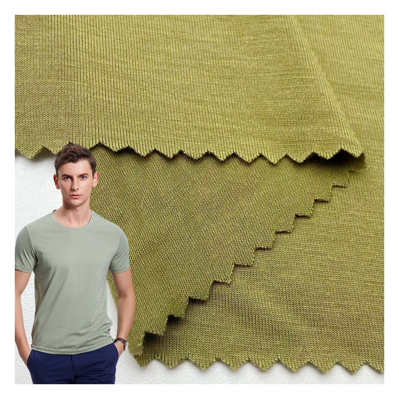 Sustainable 93% Bamboo Fiber 7% Spandex Knitted Custom Solid 200GSM Single Jersey Fabric for Tshirts
