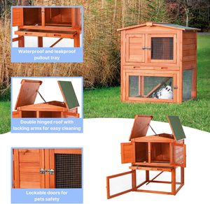 Casetta per Conigli da Esterno Ecologica, Resistente alle Intemperie, a 2 Piani, con Rampa Antiscivolo, Rialzata, Sicura per Piccoli Animali - Product Image 4