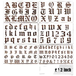 6 pochoirs en lettres et chiffres de style anglais ancien de 2 pouces, modèles réutilisables de calligraphie gothique, lettres pour la peinture, le dessin, la découpe - Product Image 1