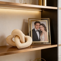 Ornement en bois naturel fait main Art Déco, motif nœud de chaîne en forme de cœur entrelacé, cadeau pour anniversaire, diplôme, couples