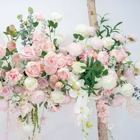 Pink Rose Dekorasi acara bunga murah grosir buatan bunga sutra taplak meja dekorasi pernikahan buatan lengkungan bunga baris