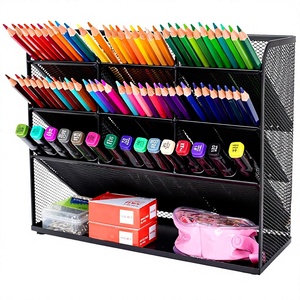Organisateur de bureau en maille métallique SM9065, 6 compartiments, 1 tiroir, support multifonctionnel (22x14x13cm) pour stylos, pinces, mémos - Product Image 3