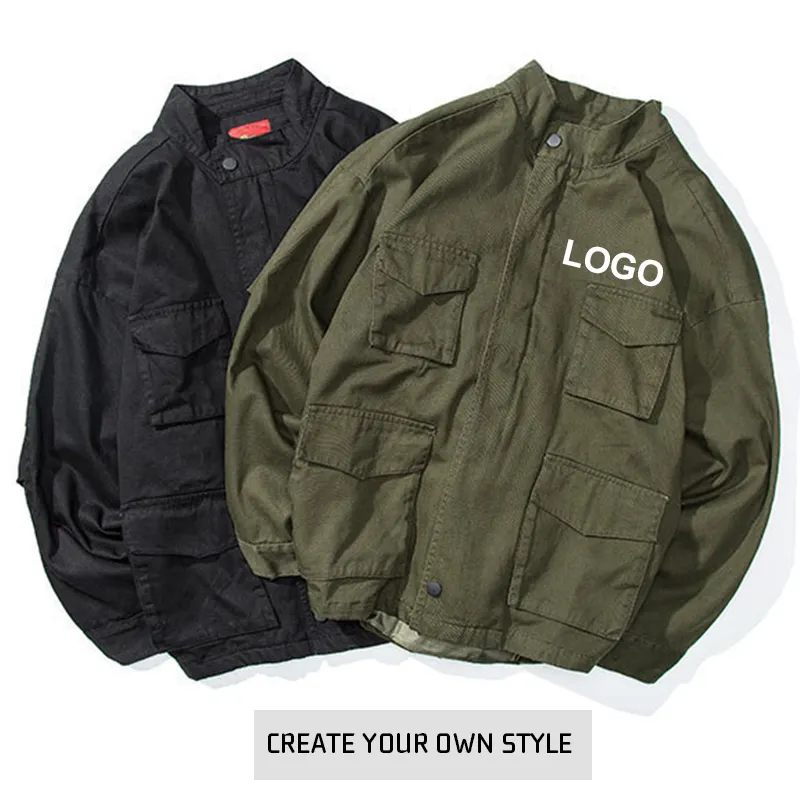 Wholesale Black Cargo Jacket Blank Varsity Jackets Loose Plus Size Baseball Uniform Men Bomber Coats With Pocket