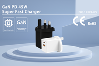 Chargeur GaN 45W PD3.1 avec ports USB-A + Type-C double ports, ignifuge, prise UK, certifié CE pour ordinateur portable et téléphone portable, chargeur iPhone