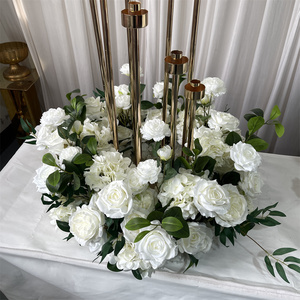 GreenLife High Quality Modern Silk Cream White Rose and Greenery Flower Ring for Wedding <b>Table</b> Candelabra <b>Decor</b> - Product Image 2