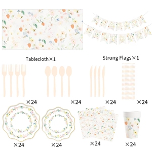 DAMAI - Juego de Platos y Servilletas de Papel para Fiestas Florales, Incluye Platos y Vasos de Papel Desechables con Lazo, Artículos para Fiestas de Cumpleaños - Product Image 3