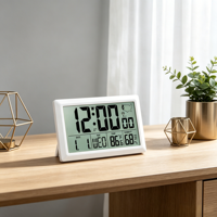 Horloge murale/de bureau personnalisée OEM avec grand écran LCD numérique, radio-pilotée, affichage de la température, de l'humidité, de l'alarme, de la date, du jour, rétroéclairage, AIKS AK-32