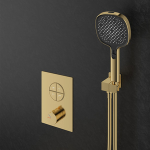 STOTS Ensemble de <span class=keywords><strong>douche</strong></span> <span class=keywords><strong>en</strong></span> laiton doré brossé Incrustation encastrée murale cachée avec motif jet <span class=keywords><strong>et</strong></span> jet de massage Incrustation murale encastrée de rangée de salle de bain - Product Image 2