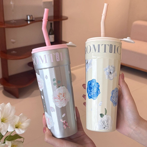 Termo de Acero Inoxidable de Alta Gama para Niñas, con Diseño Floral y Pajita, para Uso en Escritorio - Product Image 3