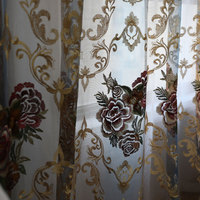 Voilage de luxe en polyester brodé de pivoines chinoises, transparent avec œillets pour la décoration intérieure