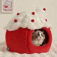 Coussin pour chat d'hiver chaud et fermé, style actif rouge, en forme de citrouille et de gâteau, amovible, lavable, en PP haute résilience