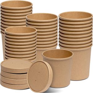 Vente en gros de bols en papier kraft biodégradables de qualité alimentaire, avec couvercles, pour salades, collations, pain, bonbons, plats à emporter, déjeuners, personnalisables - Product Image 1