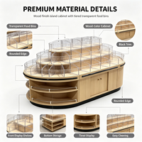Meuble de présentation Snack Island, comptoir multi-niveaux en bois grainé pour supermarché, fruits secs, noix et bonbons, étagère alimentaire en bois