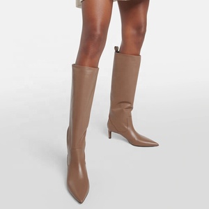 Large Size 46 Solid Wide Fit Women's Knee High Boots Ladies Low Heels Shoes Pointed Toe on <b>Long</b> Booties - Product Image 2