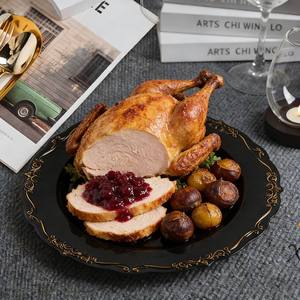 Platos de Cena Negros y Dorados Resistentes con Borde Festoneado para Catering, Restaurantes, Hoteles, Banquetes, Suministro al por Mayor - Product Image 5