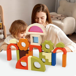 Wooden Sensory Building Blocks with Mirror Color Window Photosensitive DIY Educational Toy for Kids Creative Construction Play - Product Image 4