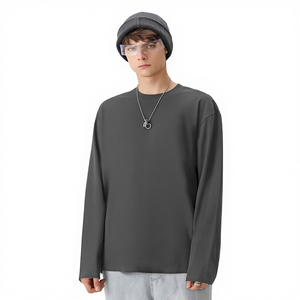 T-shirt à manches longues pour homme, col rond, couleur unie, tricoté, de haute qualité, épais, surdimensionné, décontracté, personnalisable avec logo, vente en gros - Product Image 3