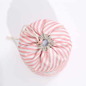 Travel Storage Bag Cosmetic <b>Pouch</b> <b>Drawstring</b> Closure Pink Striped Blue Flamingo Navy Blue Feathers Makeup Organizer - Product Image 5
