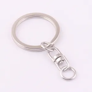 טבעת מפתחות מפוצלת מתכת שטוחה 28 מ""מ ריקה עם מחזיק מפתחות וו מסתובב