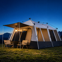 Carpa de Camping Pop-Up para 8-10 Personas, 430*300*190cm, Montaje Automático, Dos Habitaciones, Tipo Cabaña Familiar, Impermeable, Oxford, Toldo Extendido para las Cuatro Estaciones