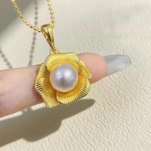 Accessoires en perles DIY, pendentif en argent S925, support vide avec perles rondes de 8-9 mm, pendentif de collier en forme de croix, 31420 - Product Image 1