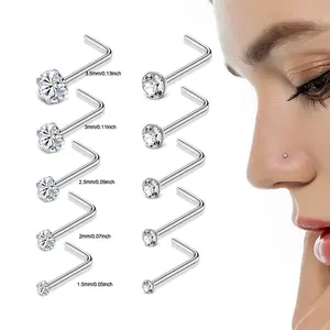 Sampel gratis grosir perhiasan tindik tubuh bentuk L bar bedah baja tahan karat pin hidung lubang hidung tindik cincin kancing hidung