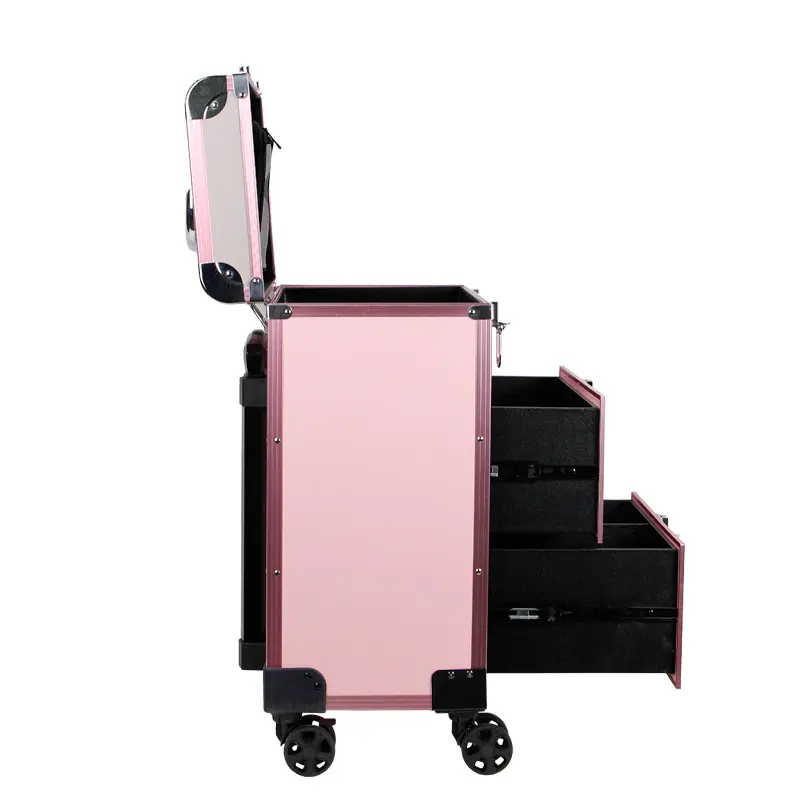 高品質多機能トロリーケーストラベルアルミ美容化粧品ケースメイクアップバッグメイクアップスーツケースホイールファッション