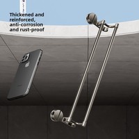 Étagère murale en alliage d'aluminium avec crochets doubles, installation sans perçage par ventouse, revêtement poudré, plusieurs longueurs pour murs de salle de bain