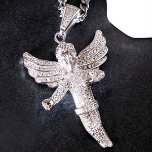 Colgante con forma de ángulo, con incrustaciones de moissanita VVS, certificado GRA, plata 925, chapado en oro de 18K, colgante de joyería personalizado, unisex. - Product Image 1