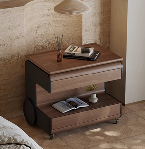 Mid-Century Mobiler Massivholz-Nachttisch mit 2 Schubladen, Walnuss-Beistelltisch mit Hebe- und Drehfunktion für Schlafzimmer und Wohnzimmer - Product Image 2