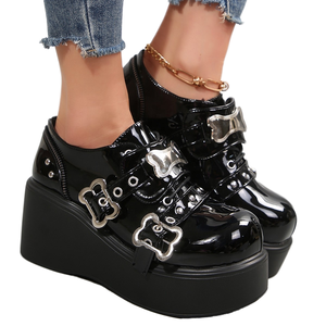 Zapatillas de Plataforma con Tacón Alto, Estilo Gótico Punk Retro, con Logotipo Personalizado, para Mujer, Diseño de PU, que Aumentan la Estatura - Product Image 1