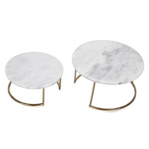 Alzata per Torte a 2 Piani con Supporto in Metallo Dorato e Piano in Marmo - Product Image 2