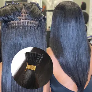 Extensions de cheveux brésiliens à cuticules alignées, kératine naturelle, noir, 100% Remy vierge, Double dessin, femmes, I Tip, vente en gros