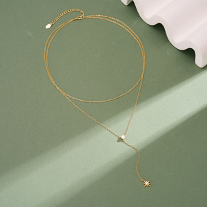 RINNTIN BQN28 Elegante Collar Lariat <span class=keywords><strong>en</strong></span> Plata de Ley 925 Chapado <span class=keywords><strong>en</strong></span> <span class=keywords><strong>Oro</strong></span> de <span class=keywords><strong>14K</strong></span> con Colgante de Estrella del Norte y Perla de Agua Dulce para Mujer - Product Image 5