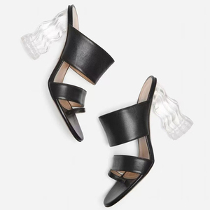 Mules transparentes à talons épais irréguliers pour femme, grande taille 45, à double bride et bout fermé, chaussures de soirée à coupe large - Product Image 3