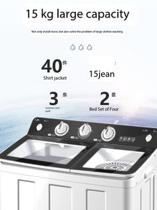 Machine à laver semi-automatique de 15kg Machine à laver domestique de grande capacité 1 double seau de déshydratation secouer à sec - Product Image 2