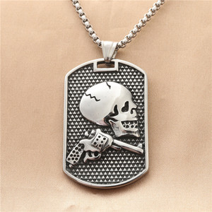 Stainless Steel Skull Pendant Necklace Men's Punk Retro Geometric <b>Skeleton</b> Design <b>Dog</b> Tag Style Jewelry - Product Image 1