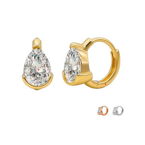 Pendientes Huggie de Moissanita VVS con Corte de Pera, Oro Sólido de 14K, Engaste de Garra, Geométricos, Modernos, de Lujo para Mujer, Uso Diario - Product Image 2