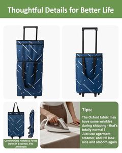 Portable Foldable <b>Trolley</b> Shopping Cart Bag Reusable Rolling Shopping Bag 2 Wheels for Supermarket <b>Vegetables</b> Made Durable bag - Product Image 5