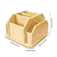 360 °   Organisateur de bureau rotatif en bambou multi-compartiments, support de bureau pivotant pour télécommandes, fournitures de bureau et rangement de salon