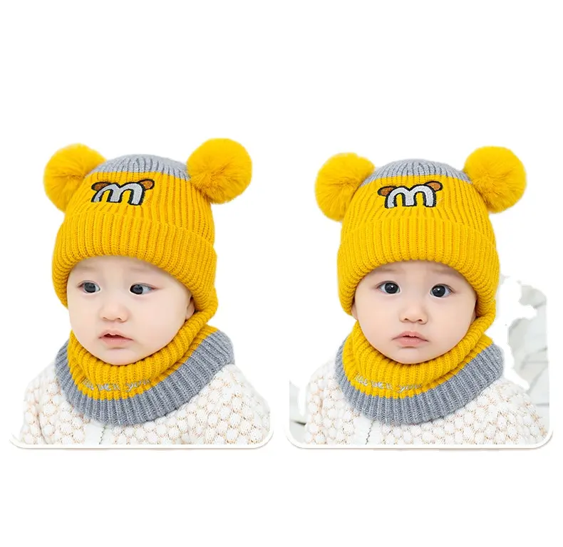 Strick mütze für Kinder Winter Baby Warme Mütze Schal Mütze Zweiteiliges Set. Plüsch Unisex Baumwollgarn Winter mütze für Kinder Monkey Cap