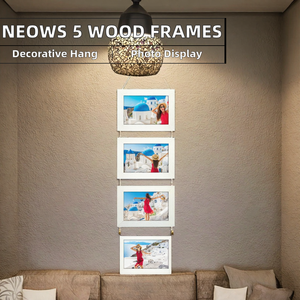 Ensemble de cadres photo muraux en bois NEOWS, décoration en corde, collage multi-photos, forme rectangulaire, orientation horizontale, 10x15cm (blanc 5) - Product Image 2