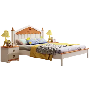 Popular China Supplier White Oak Solid Wood Frame Children Bedroom Furniture Single Bed with storage